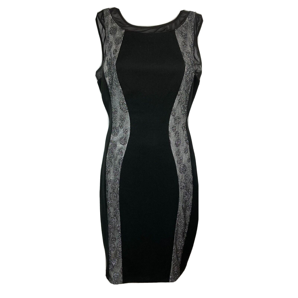 Jax Black Midi Dress with Silver Metallic Side Panels